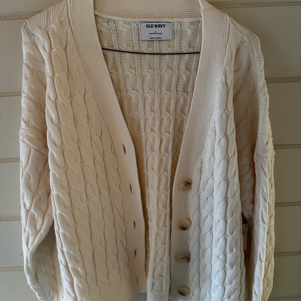 Old Navy Cream Cable Knit Button-Front Sweater Cardigan Sz S